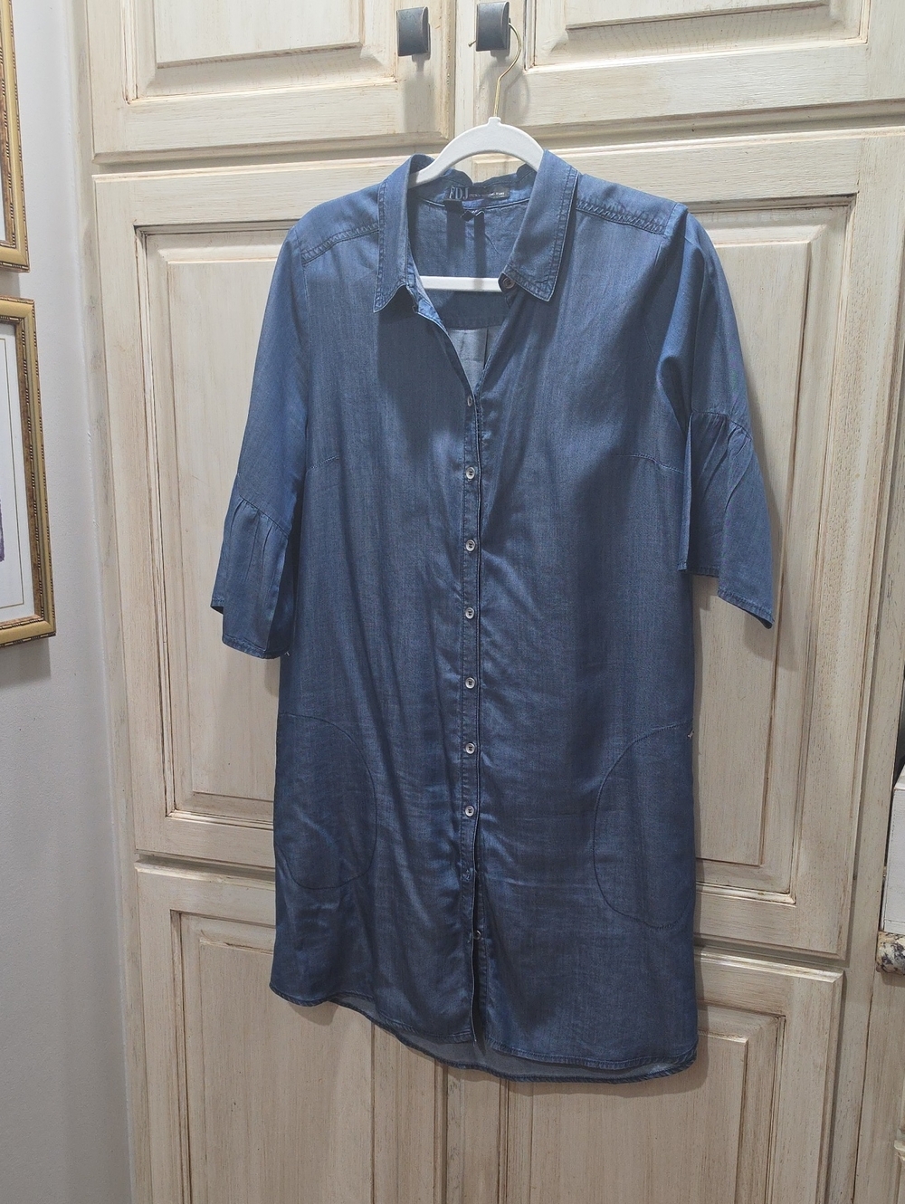 Chambray Denim Button-Front Shirt Dress